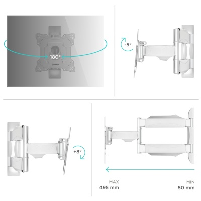 Кронштейн для телевизора Onkron NP28 настенный, наклонно-поворотный, 17-43 дюйма, белый Кронштейн для телевизора Onkron NP28 настенный, наклонно-поворотный, 17-43 дюйма, белый